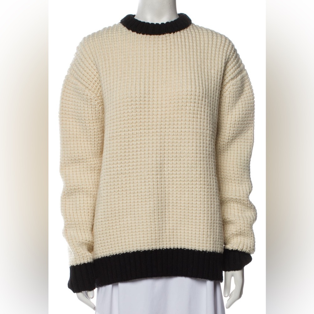 J.W. Anderson Merino Wool Textured Sweater – Cream & Black | Chunky Knit